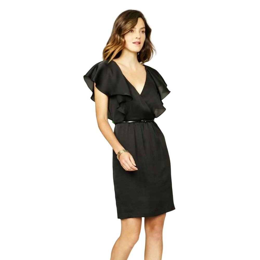 ALEX + ALEX Black Belted Crepe Flutter Sleeve Dress, size 10